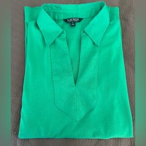 Lauren Ralph Lauren cotton tunic boho 3/4 sleeve cover up beach v-neck 2XL top